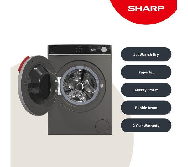 SHARP ES-NDB814CAA-EN 8 kg Washer Dryer - Dark Inox