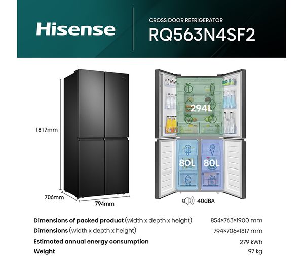HISENSE PureFlat RQ563N4SF2 Fridge Freezer - Black Stainless Steel - Image 12