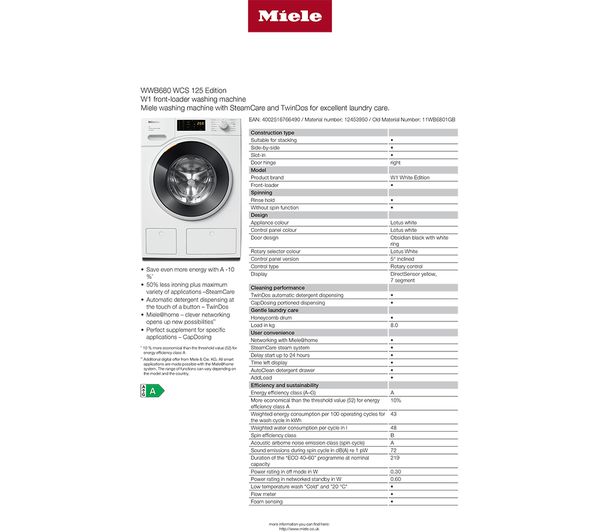 MIELE TwinDos WWB680 WiFi-enabled 8 kg 1400 Spin Washing Machine - White
